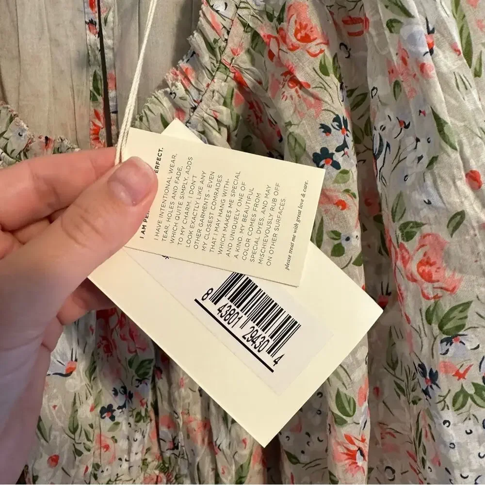 NWT THE GREAT. Floral Gray Pink Cotton Maxi Dress Large 3 - Picture 12 of 12